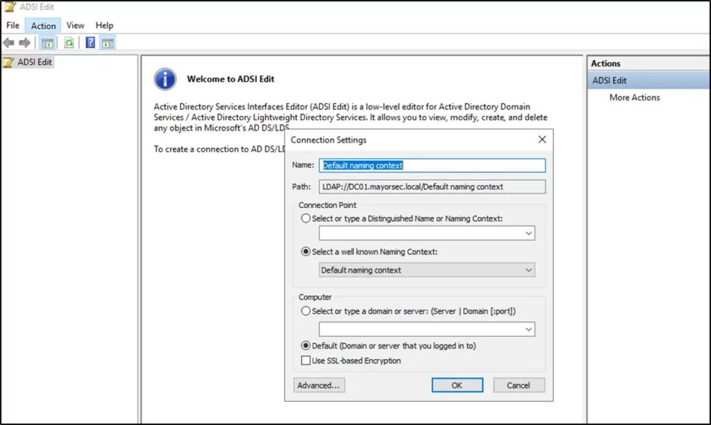 ADSI Edit Window - Connect To 