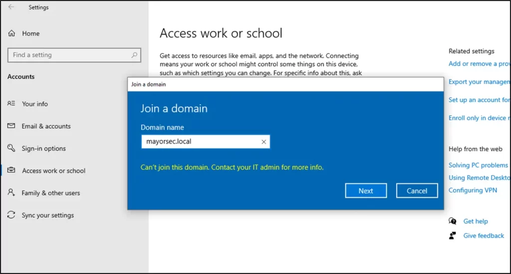 Joining a domain in active directory
