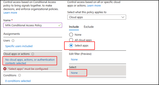 MFA Conditional Policy - cloud apps