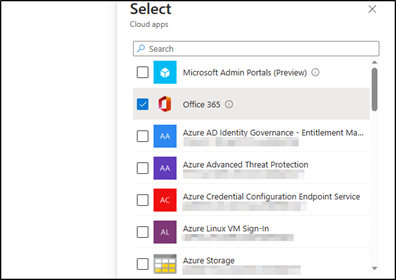 Select Office 365 from Cloud Apps
