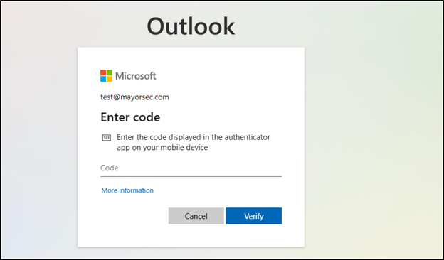 Enter Outlook MFA Code