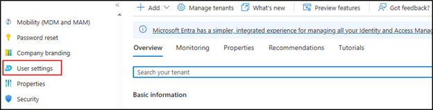 Azure User Settings