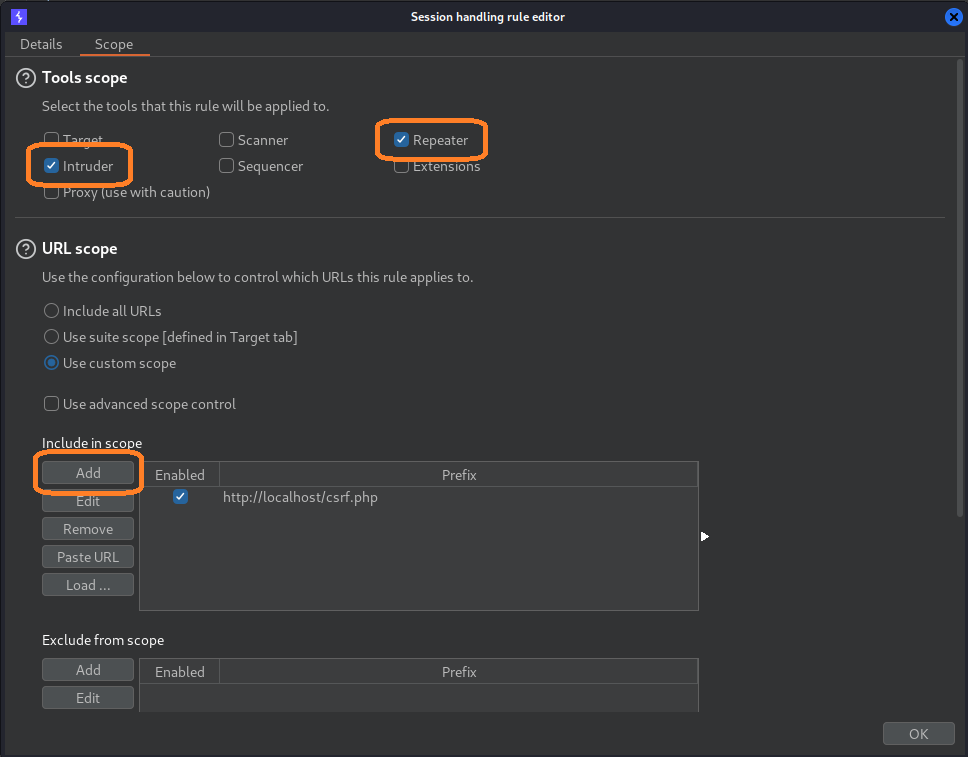 5 Session handling settings for BURP Suite Macro
