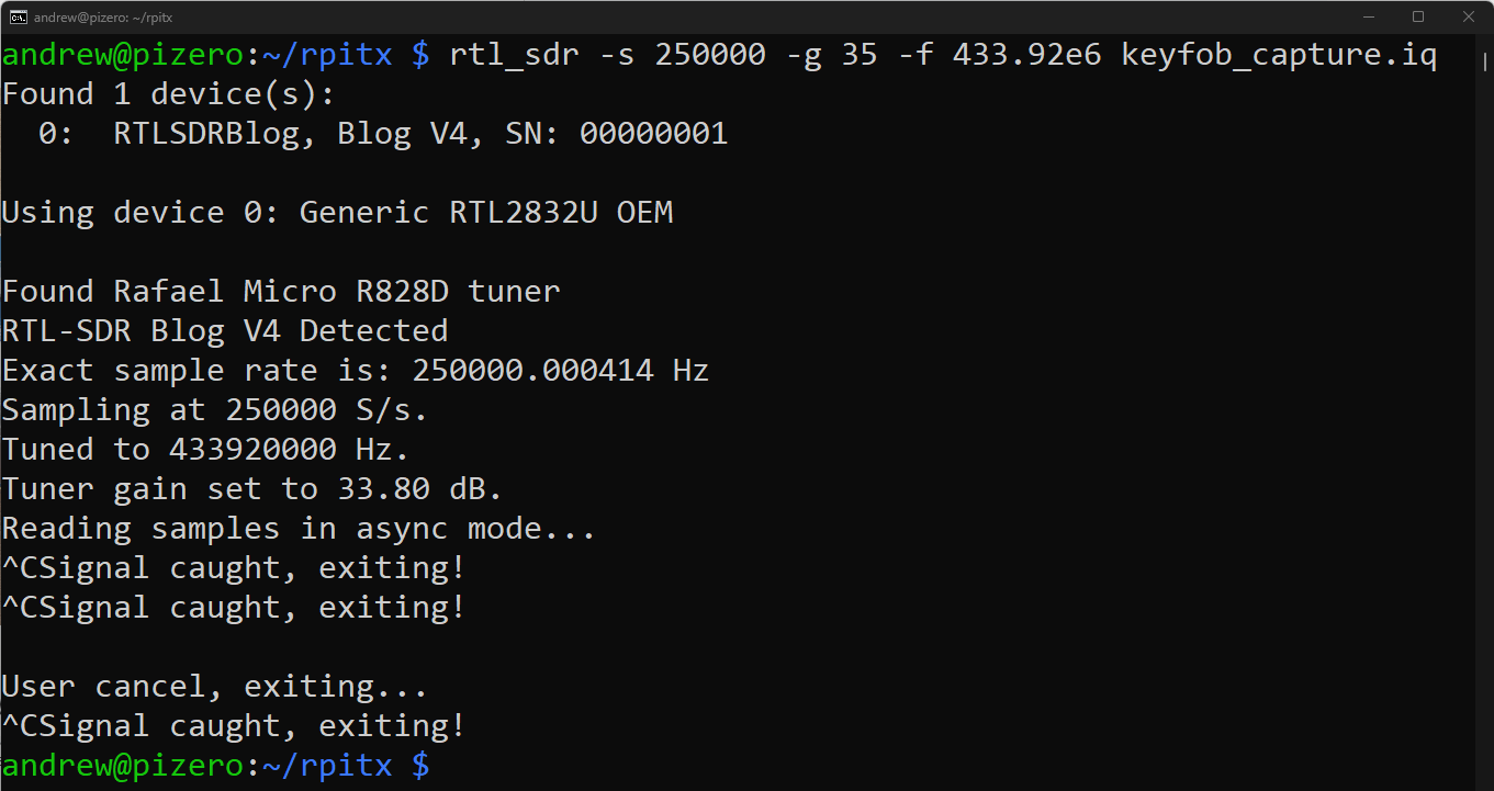 rtl-sdr-capture captured transmission using rtl sdr